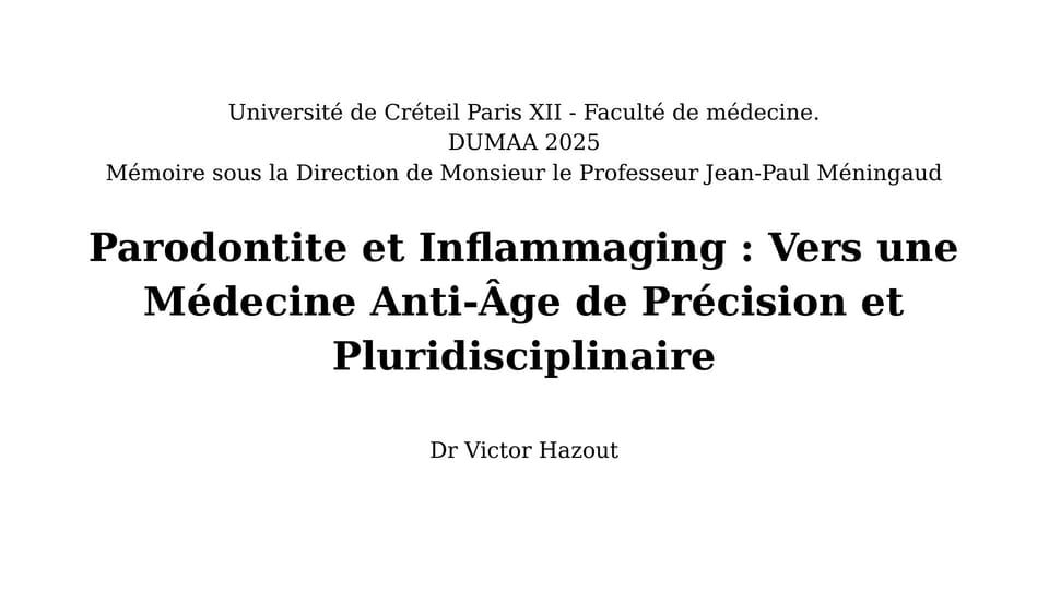 Title page of the dissertation (university diploma in anti-ageing and preventive medicine, Université Paris-Est Créteil, 2025).